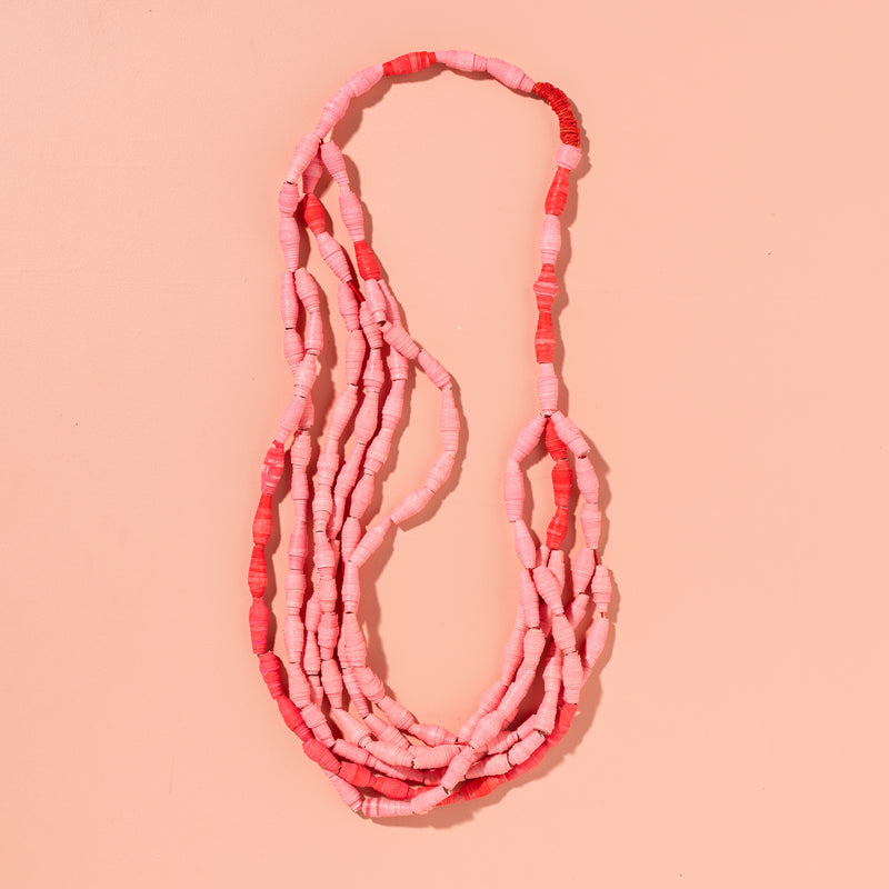 Multi String Necklace (pink + crimson)