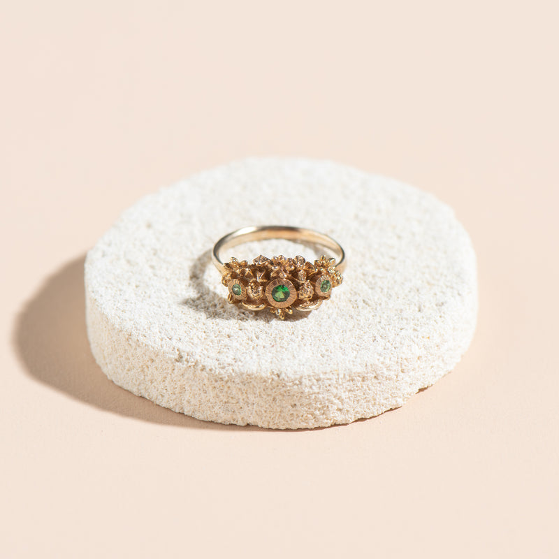 Royal Blossom Ring (gold with Tsavorite garnets)