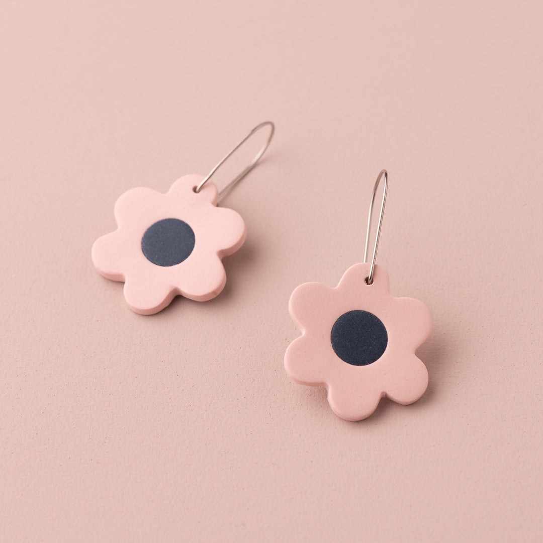 Pink &amp; Navy Flower Earrings