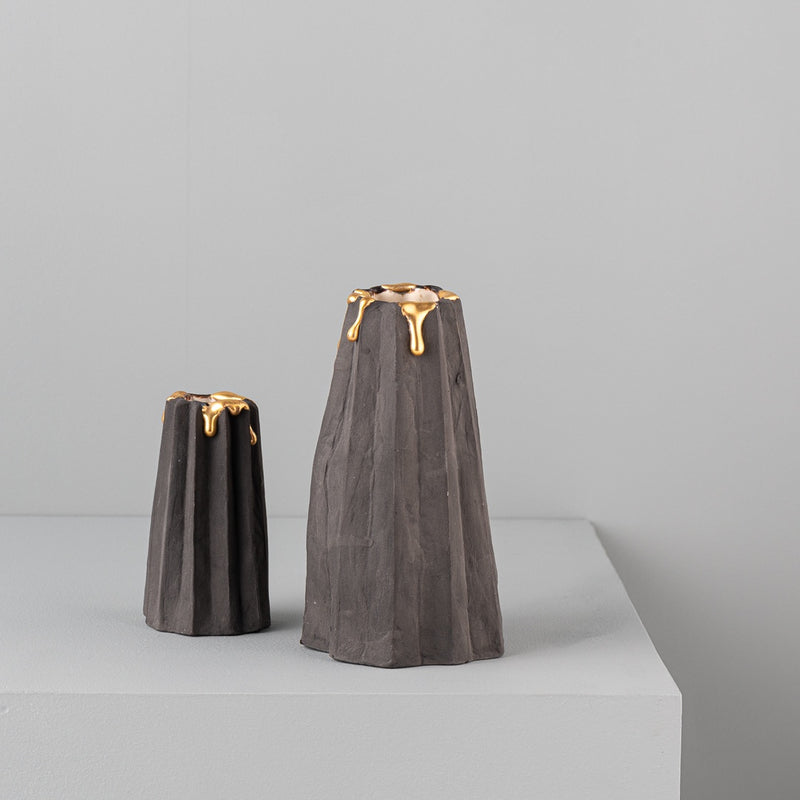 Gold Drip Folded Vase (Black) - Boom Gallery