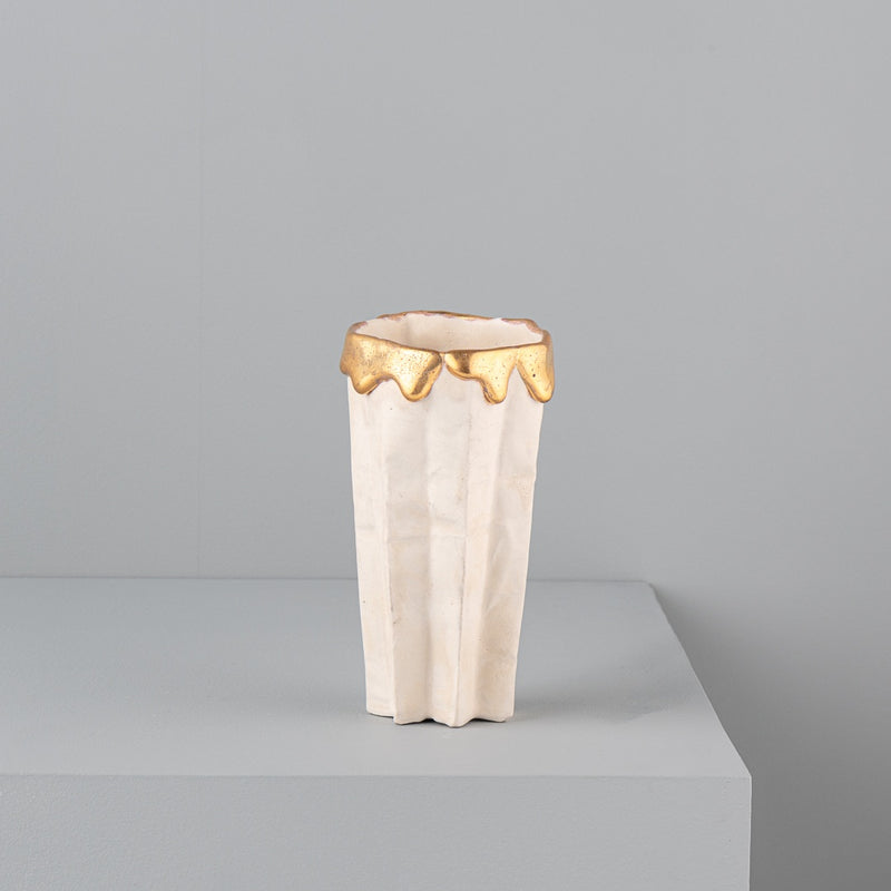 Gold Drip Folded Vase (white) - Boom Gallery