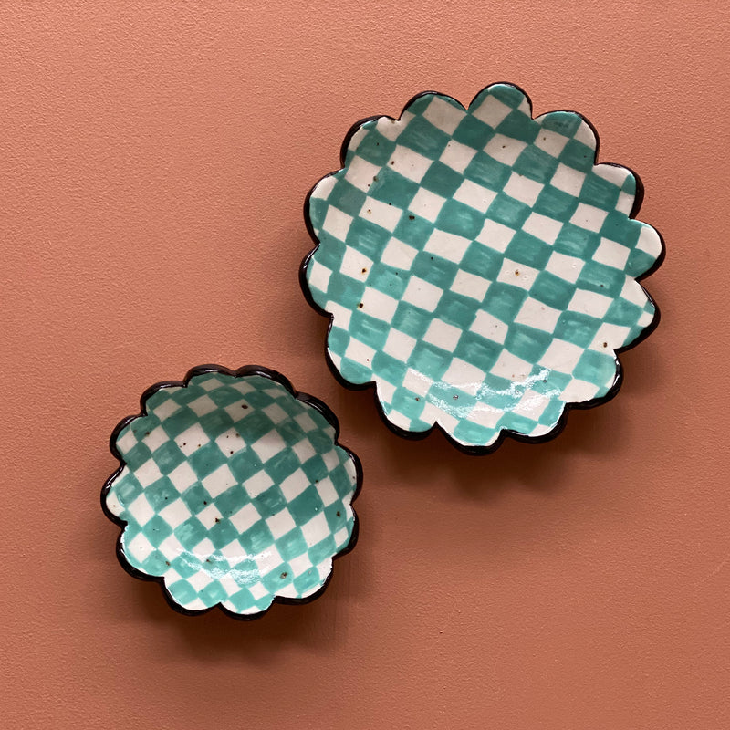 Small Checked Dish (Teal Check)