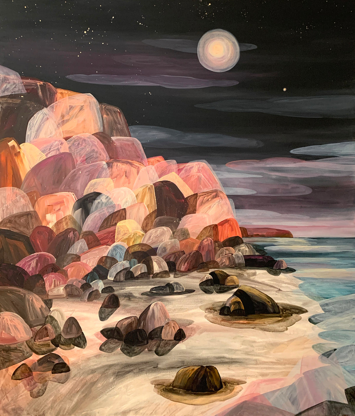 Dreaming Under a Pink Super Moon, The Cliffs of Deep Time Shimmer in its Glow