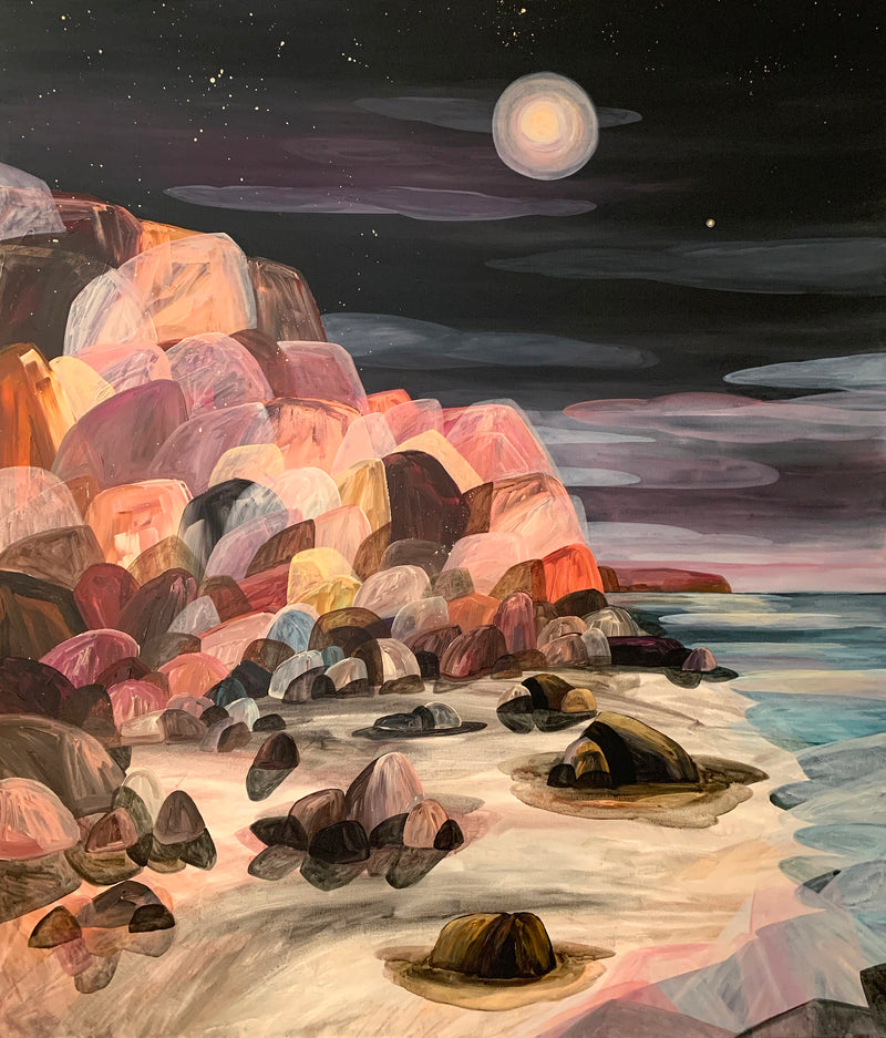 Dreaming Under a Pink Super Moon, The Cliffs of Deep Time Shimmer in its Glow