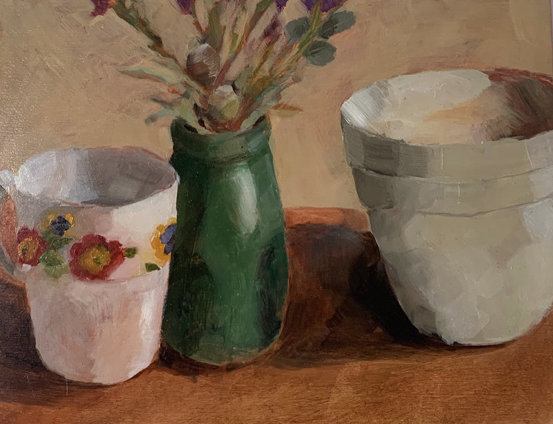 Native Flowers in Little Green Vessel - Boom Gallery