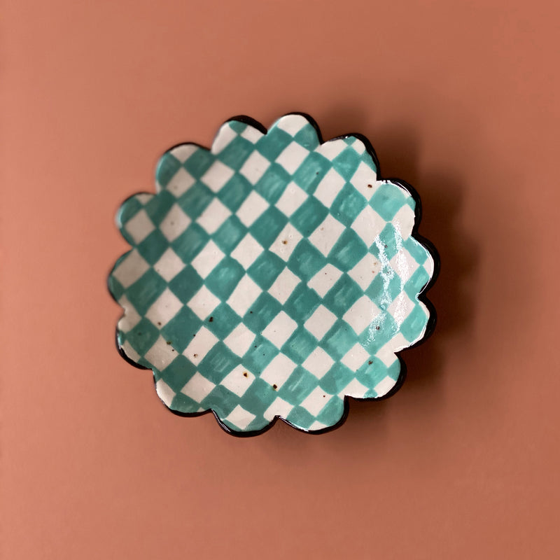 Small Checked Dish (Teal Check)