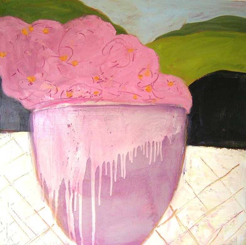 Glazed Vase with Pinks in Landscape - Boom Gallery