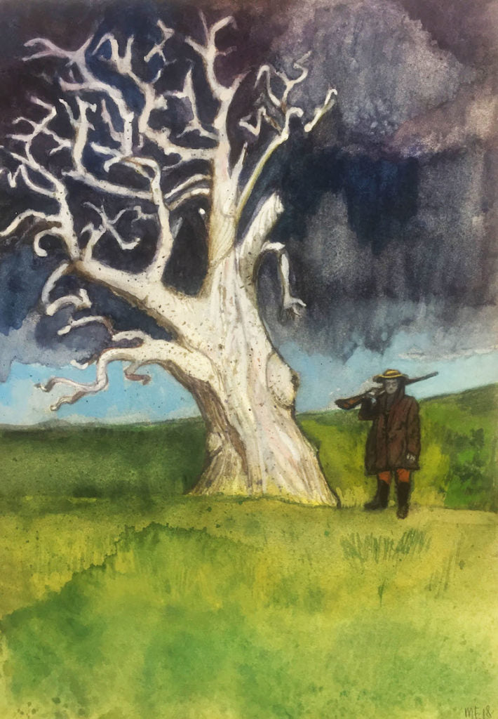 Figure Standing Next to a Dead Stag