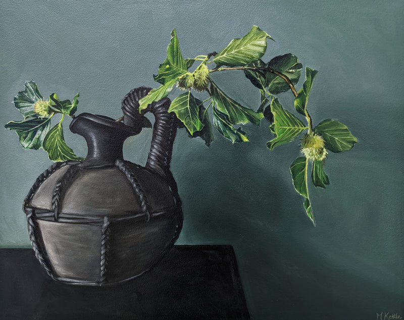 Beech Tree Cutting in Black Clay Jug