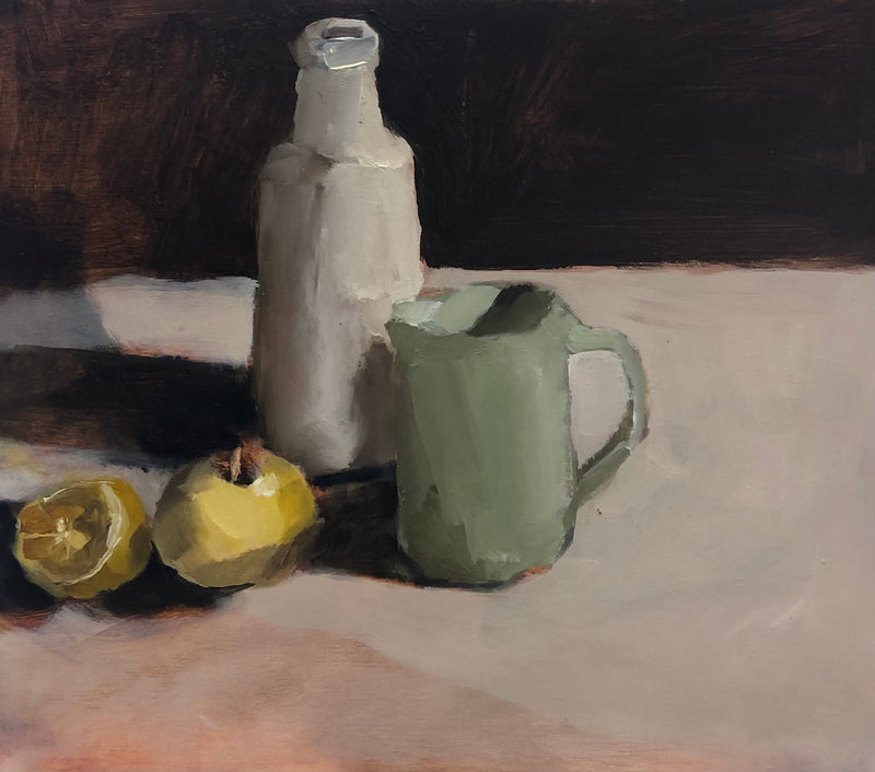 Clay Bottle and Green Jug with Lemons