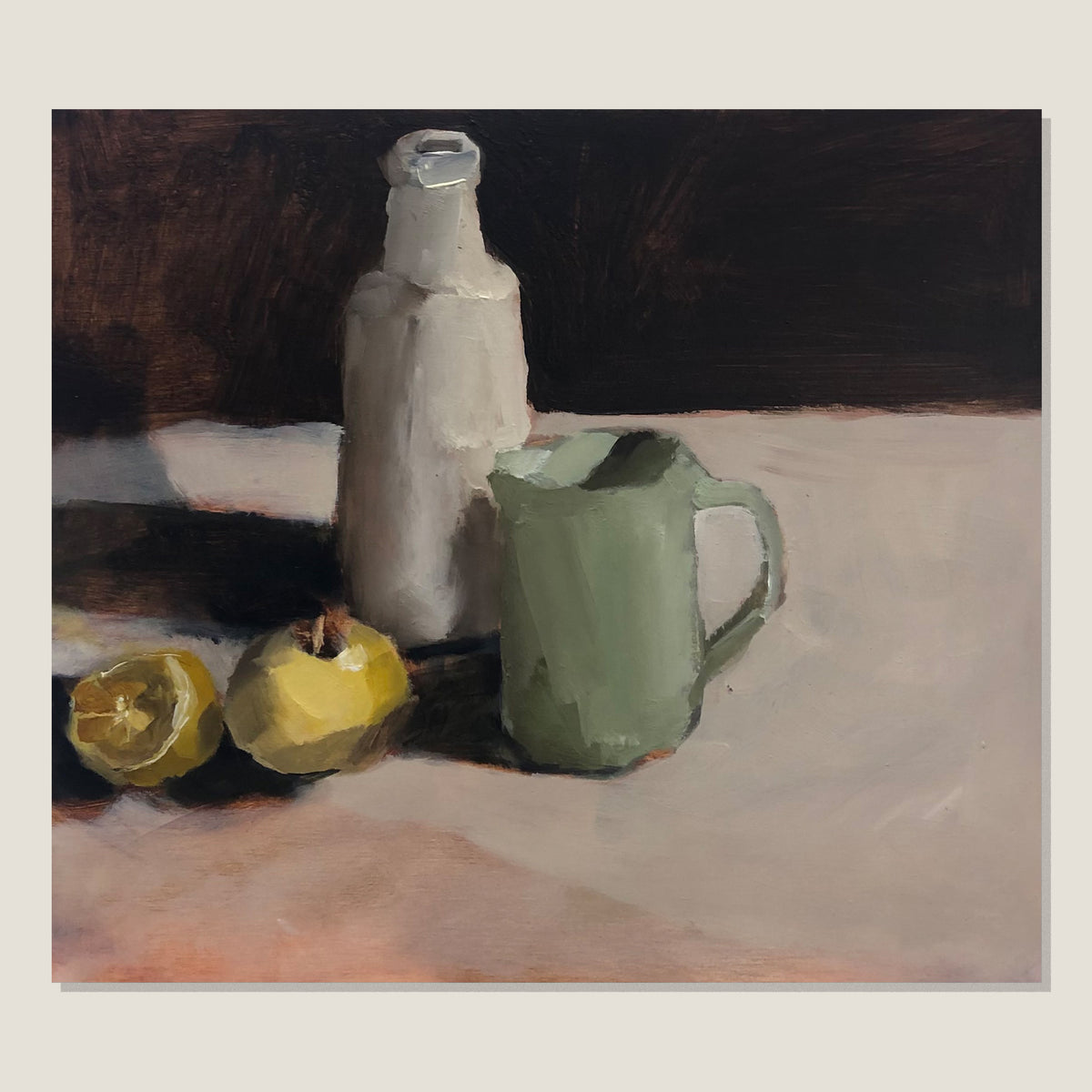 Clay Bottle and Green Jug with Lemons