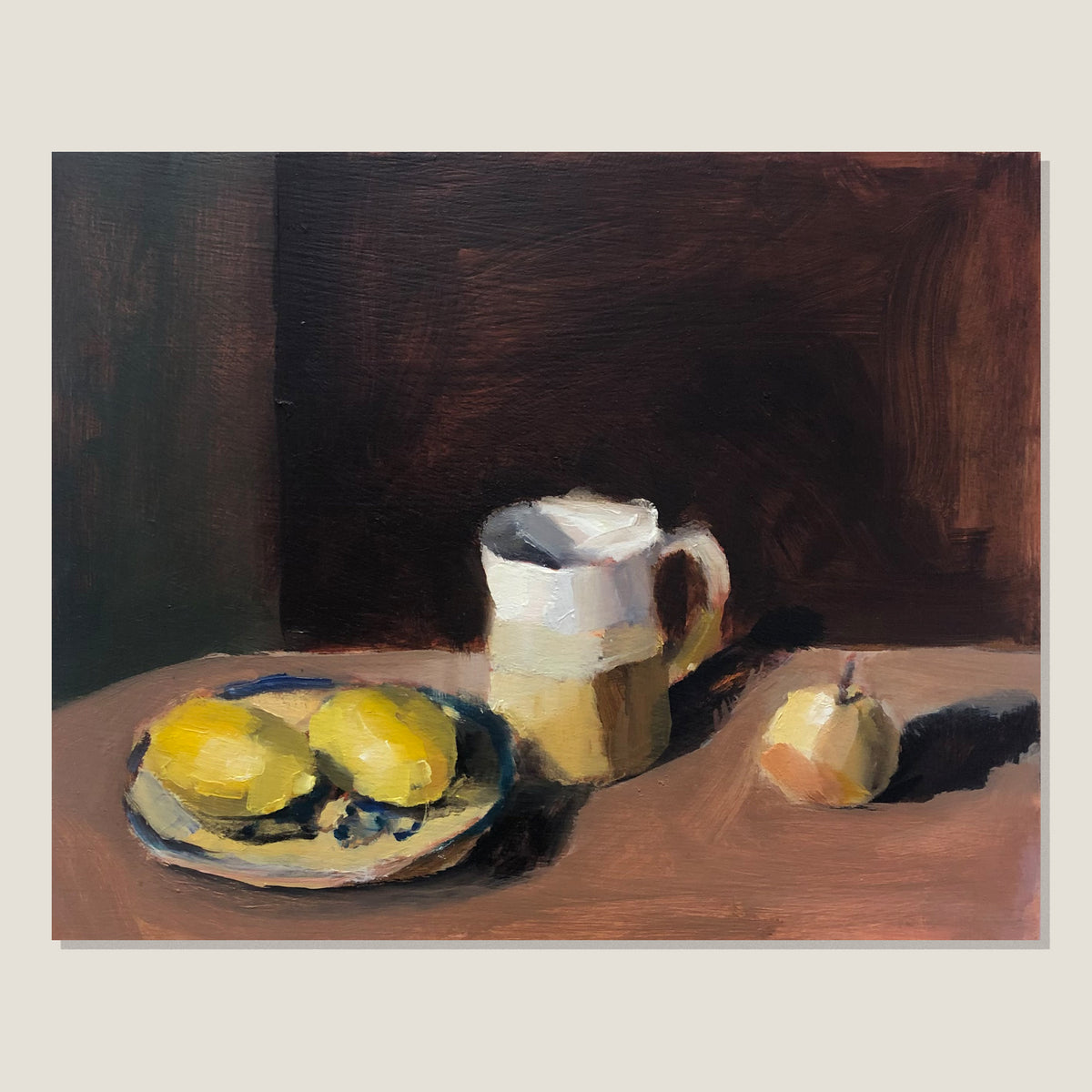 Lemons on a Plate with Earthenware Mug