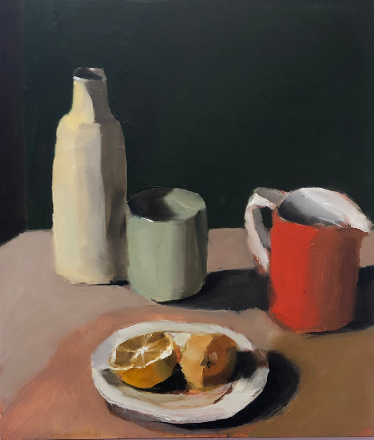 Lemons on a Plate with Red Jug