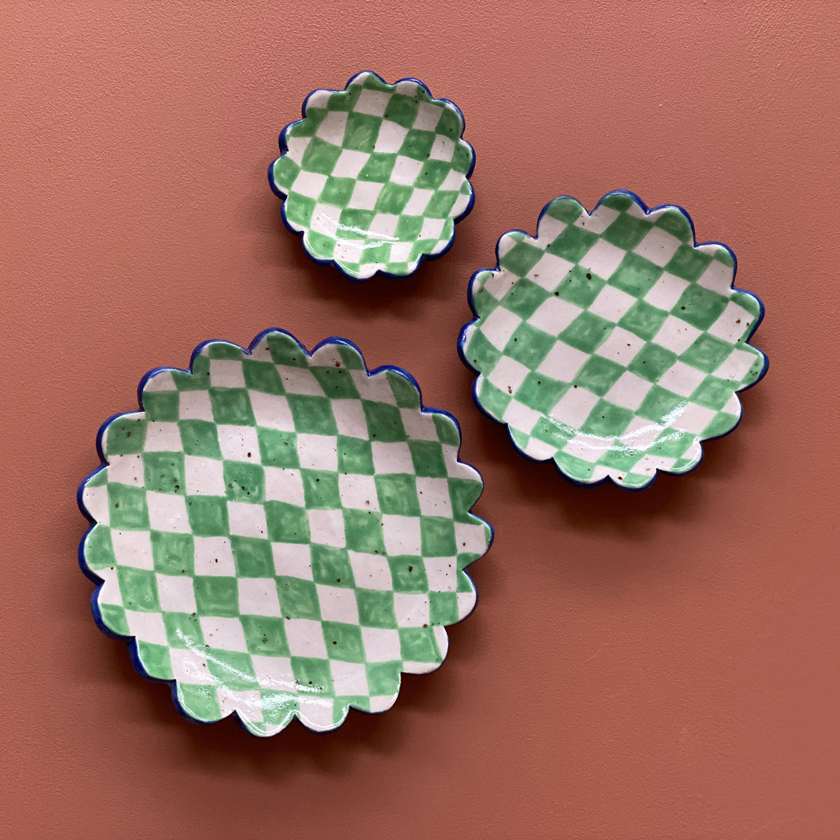 Large Checked Dish (Green Diamond)