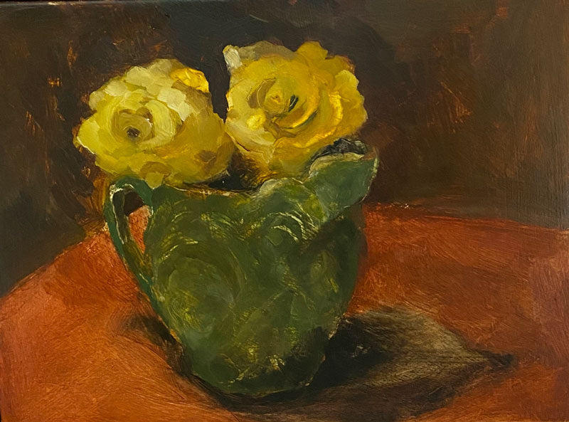 Green Jug with Yellow Roses