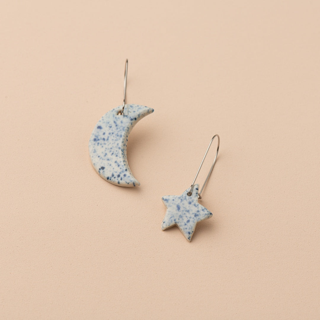 Moon and Star Hook Earrings