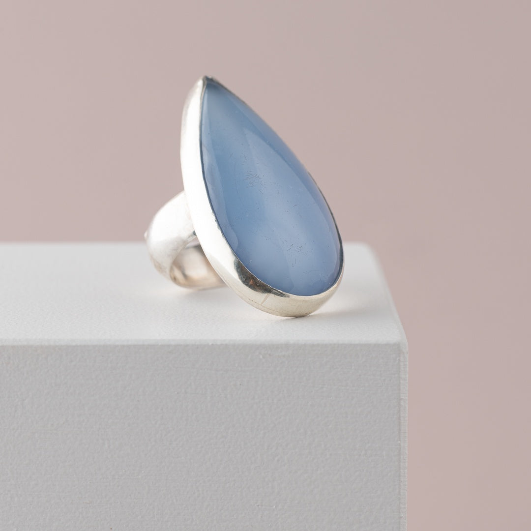 Glass Blue Teardrop Ring