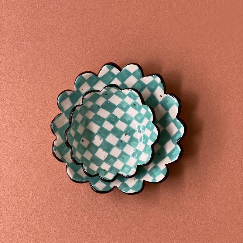 Small Checked Dish (Teal Check)