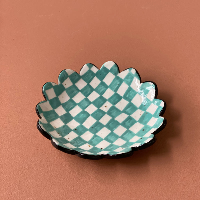 Small Checked Dish (Teal Check)